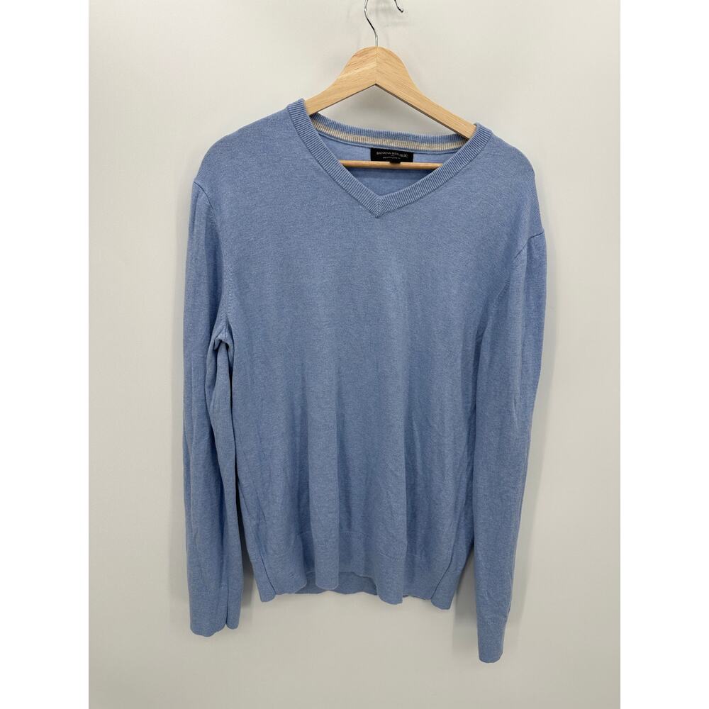 Banana Republic Factory Pullover Sweater Men L Blue Cotton Rayon Silk Cashmere